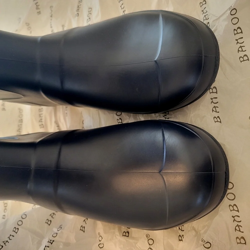 BAMBOO Women's Navy Blue Padinton Knee High Tall Rain Boots NEW NWOT